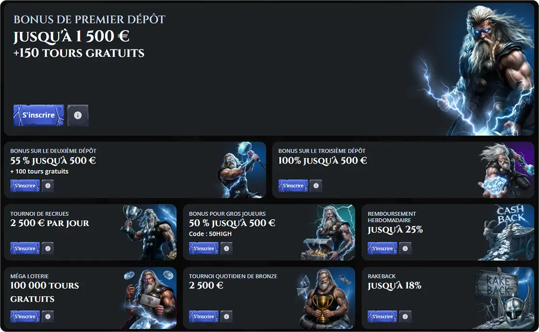 Bonus de bienvenue et promotions ThorFortune